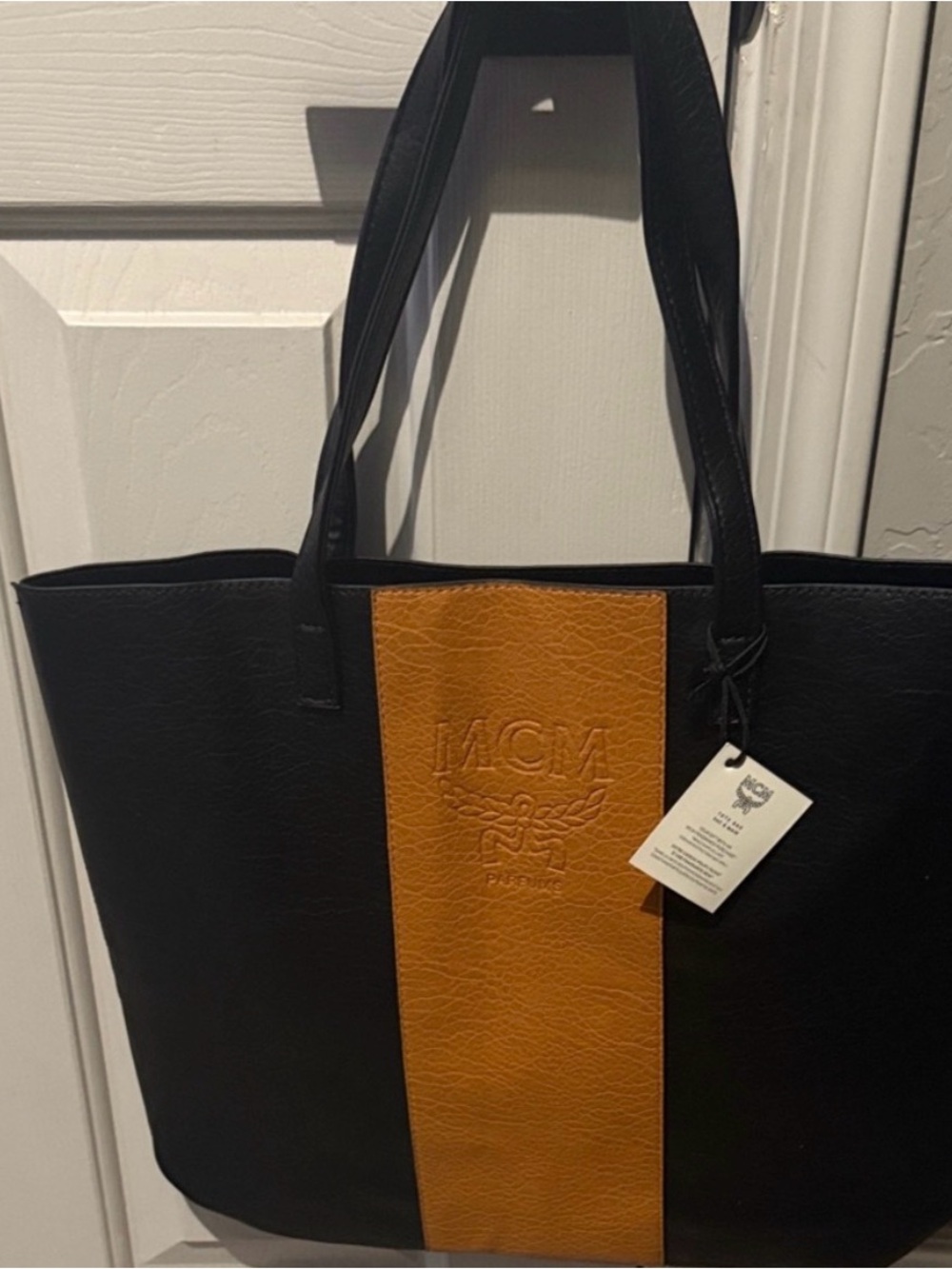 MCM Black Tote with Tan Center Panel GWP